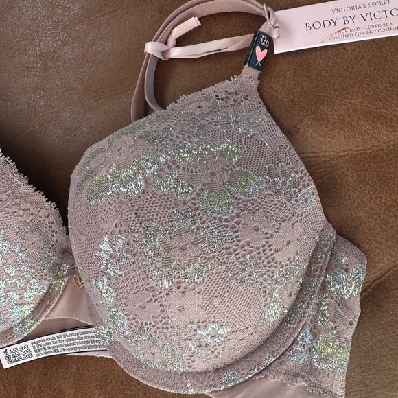 Body by Victoria’s Secret perfect shape push up bra 32D mauve floral shimmer NWT - Picture 2 of 6
